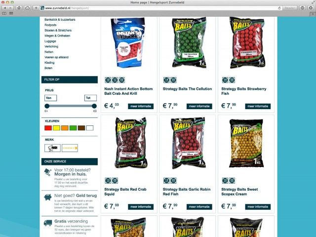 Vele filter mogelijkheden om snel en gemakkelijk een product te vinden